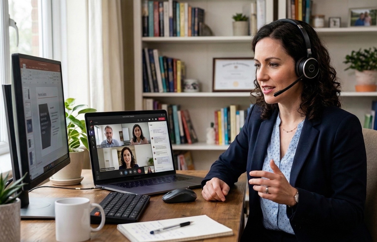 Colleagues working together in a modern office